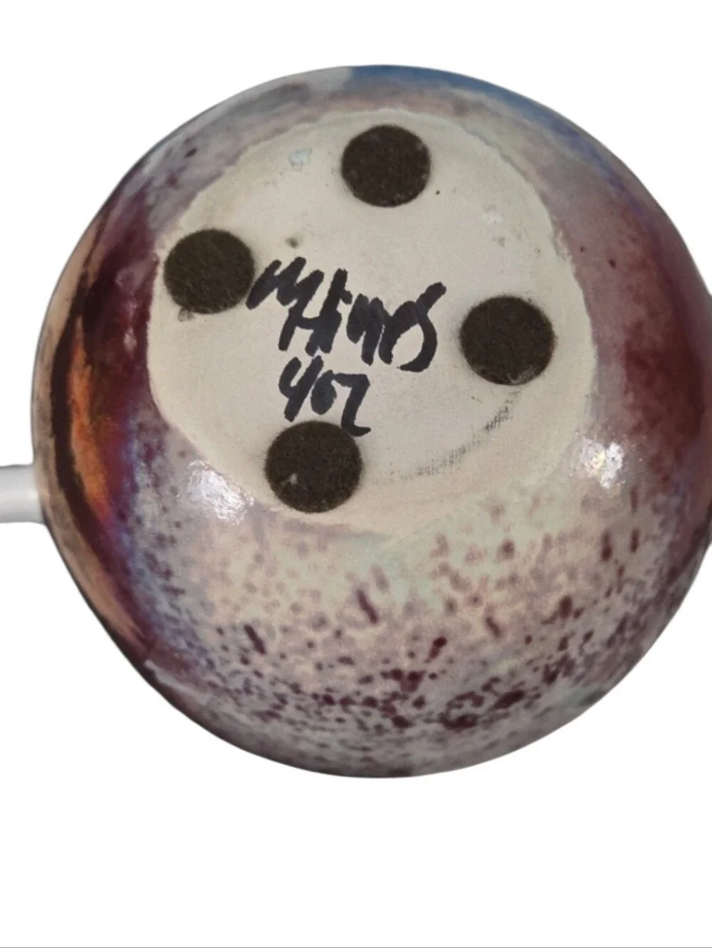 Vintage Mark Hines Signed Studio Art Pottery Raku Sphere Vase - Numbered #407